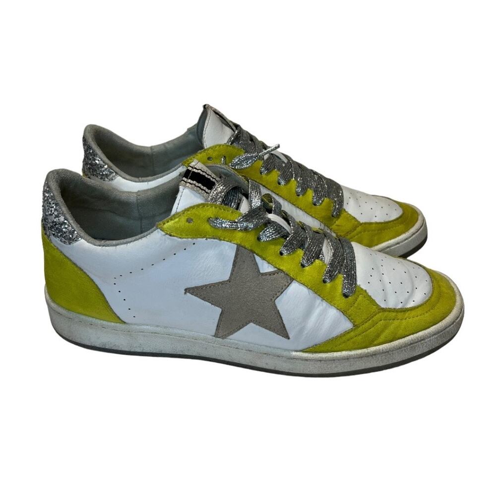 SHU SHOP, Paz low-top sneakers White & Lime green w glitter star silver laces,10 - Picture 5 of 13